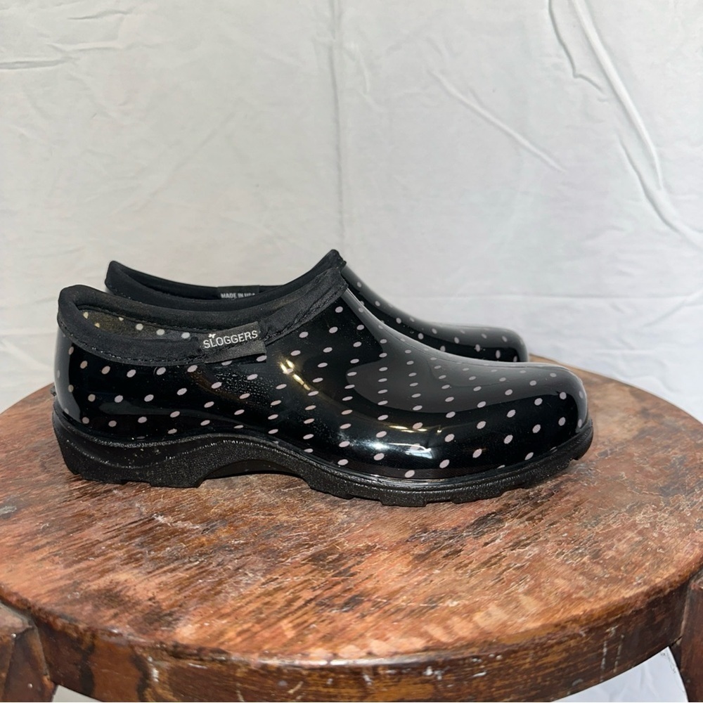 Black Polka Dot  Sloggers Outdoor Waterproof Garden Shoes NWOB Size 6